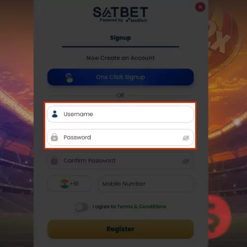 Create a Satbet username and password